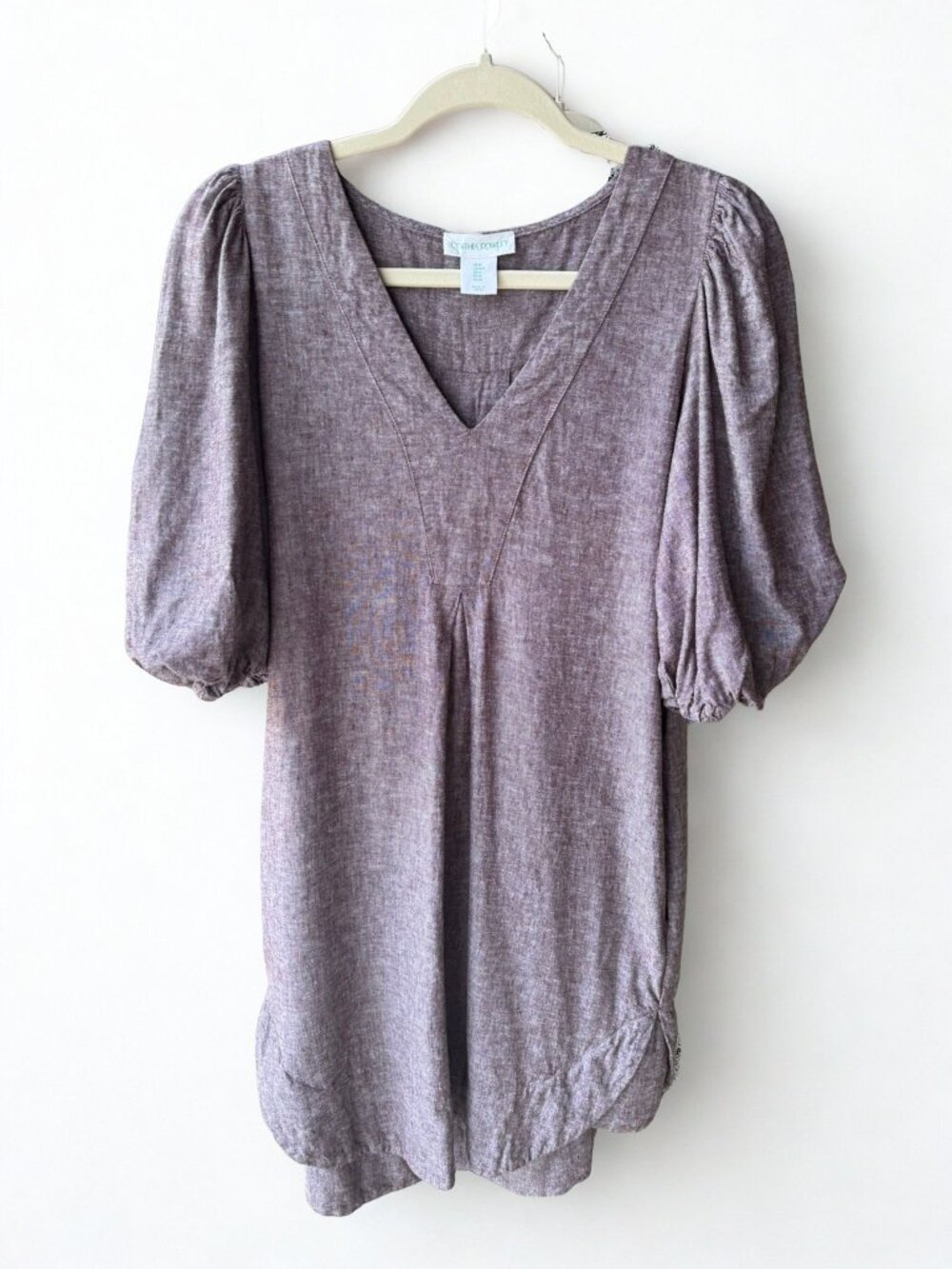 Cynthia Rowley Linen Blend Puff Sleeve Mini Dress Mauve Boho Cottagecore Size M